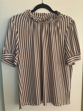 Adrianna Papell Black and Cream Striped Ruffle Top